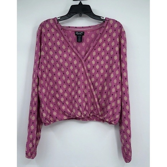 Wrangler Tops - Wrangler Retro Surplice Women Wrap Blouse Size XL Puffed Sleeves Aesthetic
